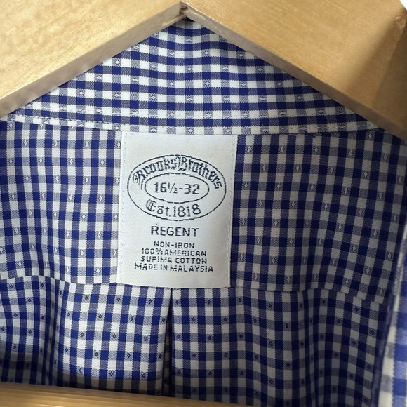 Brooks Brothers Men’s Regent Fit Gingham Button Down Shirt Blue/White Size 16.5 - Picture 2 of 8